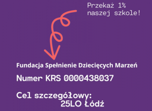 1 PROCENT DLA FUNDACJI SPEŁNIENIE DZIECIĘCYCH MARZEŃ