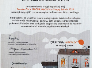 Dyplom za uczestnictwo w akcji BohaterON
