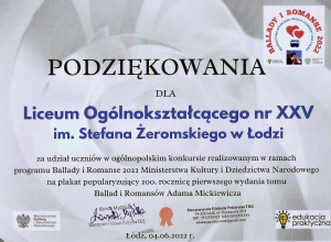 KONKURS Z OKAZJI 200 ROCZNICY WYDANIA „BALLAD I ROMANSÓW” ADAMA MICKIEWICZA